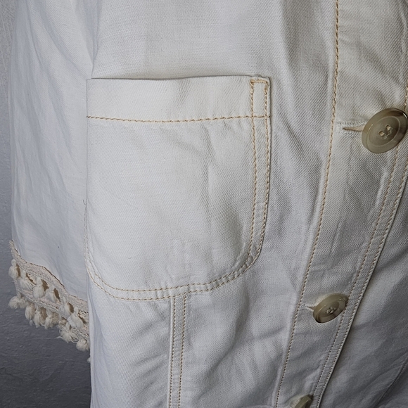 Chicos Cream Button-Up Jacket with Fringe Sz 2 Boho Hippie Utility Spring - Picture 5 of 13